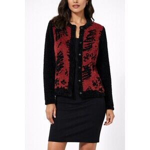 Vintage Bala Bala Crinkle Button Down Black Red Cardigan Sweater Size Small